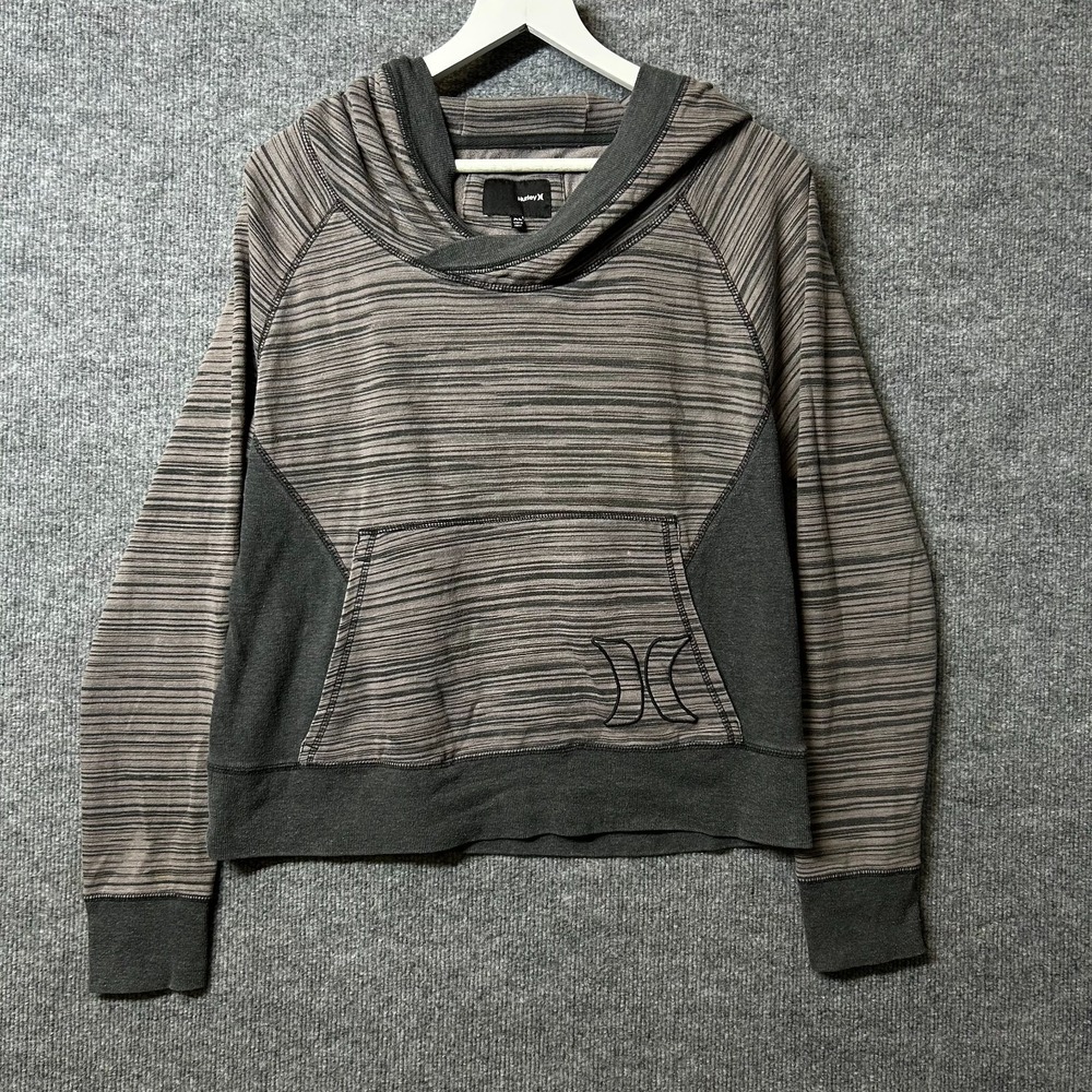Hurley Hoodie Women's Gray Space Dye Striped Crossover Hood Thumbholes - XL
